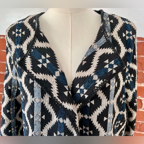 Anama Southwestern Geometric Tapestry Coat Blue Black Woven Jacket NWT Size M - Picture 11 of 17